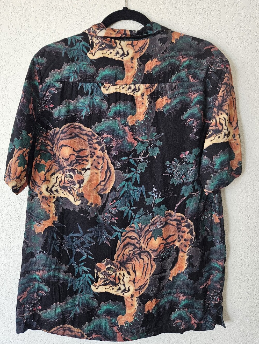All Saints Black Button-Front Shirt with Orange Tiger Print - Picture 2 of 6